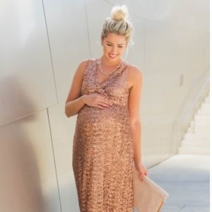 Pink Blush Rose Gold Maternity Evening Dress NWT